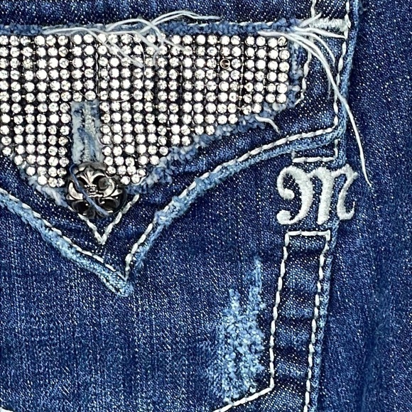 Miss Me Boot Cut Jeans Jeweled Rhinestone Bling Low Rise Y2K Sz 27 - Picture 11 of 14